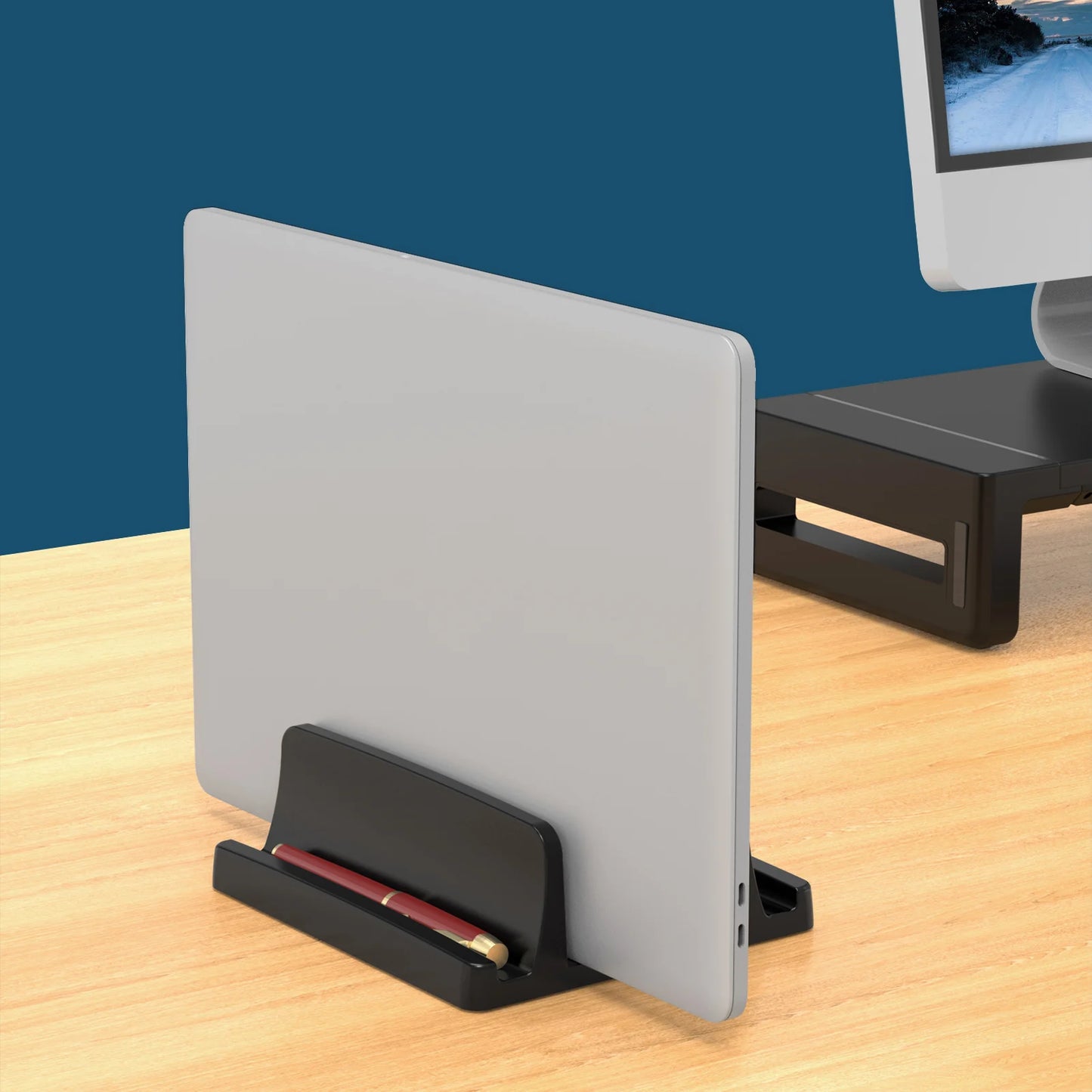 Vertikaler Laptopständer – Doppelter Schreibtischhalter aus Kunststoff