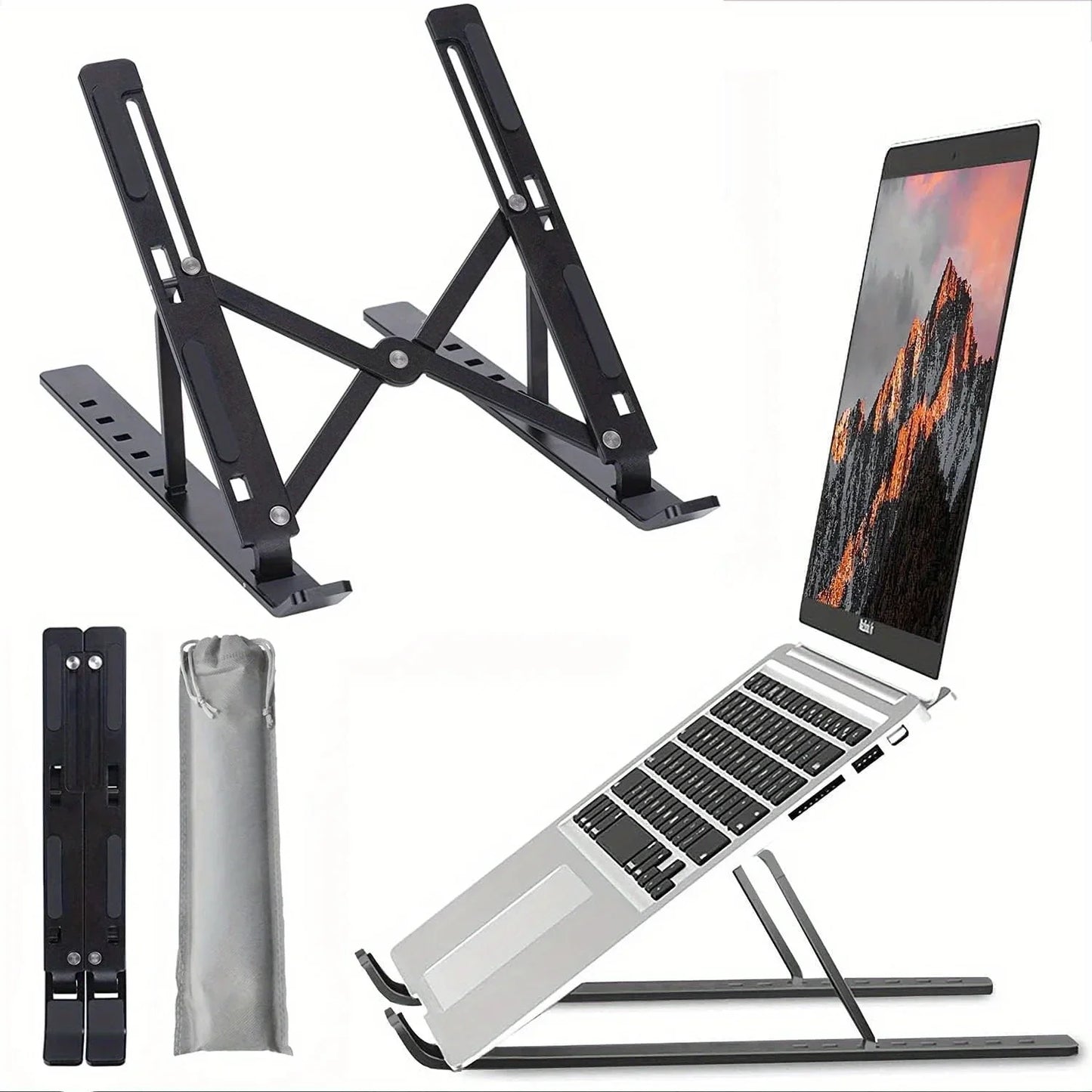 Verstellbarer Aluminium-Laptopständer – 6-stufig höhenverstellbar, faltbar & tragbar für 8-16" Laptops