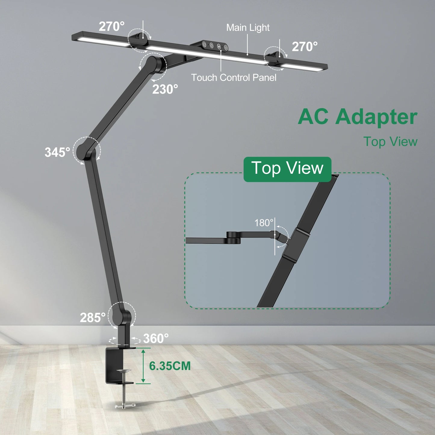 LED-Schreibtischlampe mit Klemme – dimmbar, 24W mit Umgebungslicht