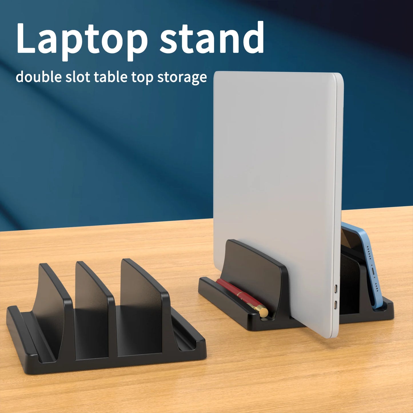 Vertikaler Laptopständer – Doppelter Schreibtischhalter aus Kunststoff