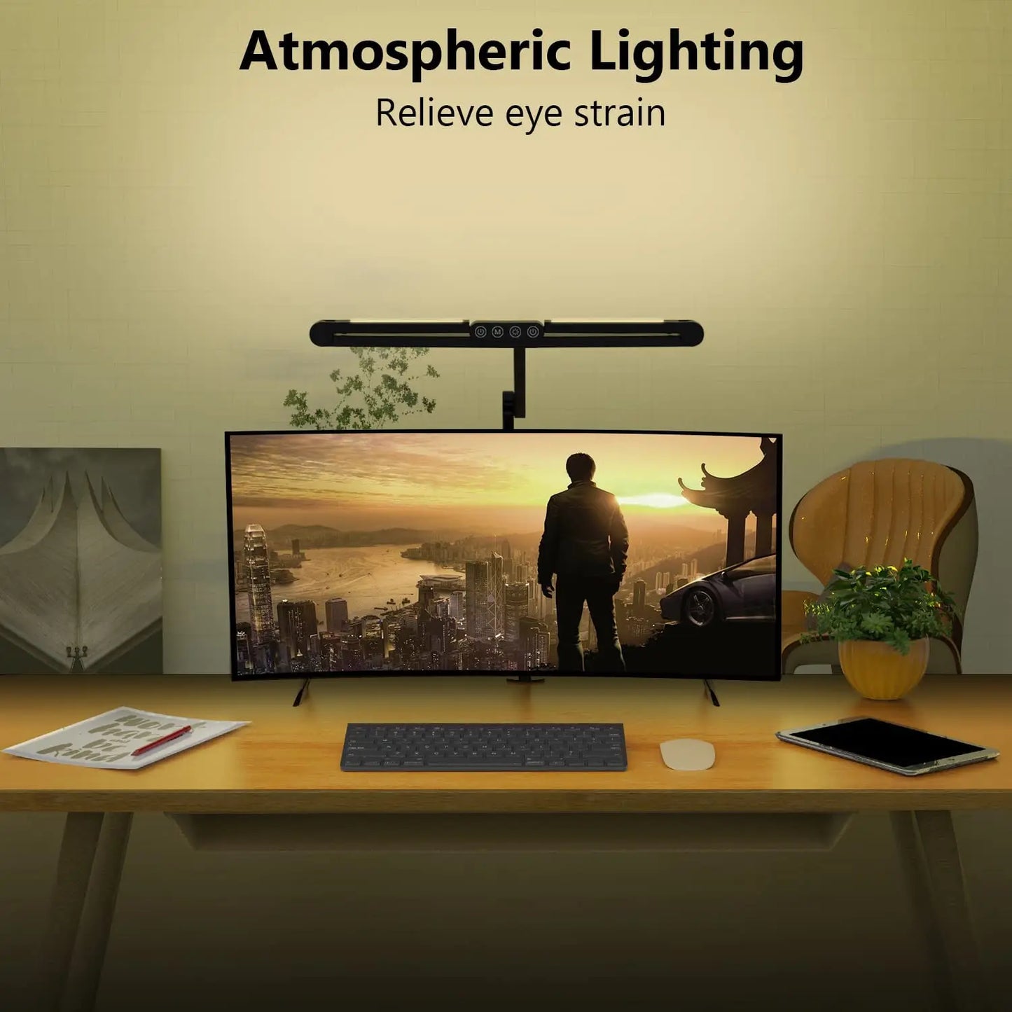 LED-Schreibtischlampe mit Doppelkopf – 4 Lichtmodi, dimmbar & augenschonend